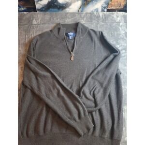 Savile Row Mens Jumper L Blk Sweater High Neck 1/4 Zip Pullover Knitted Cotton